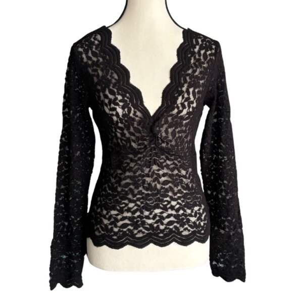 ZARA LONG SLEEVE COTTON BLEND BLACK LACE TOP, SZ. L - Picture 1 of 5